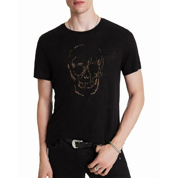 John Varvatos mens  Embellished Linen-Blend T-Shirt, XXL, Black