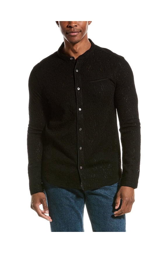 mens Glenn Regular Fit Wool-Blend Shirt, XS, Black