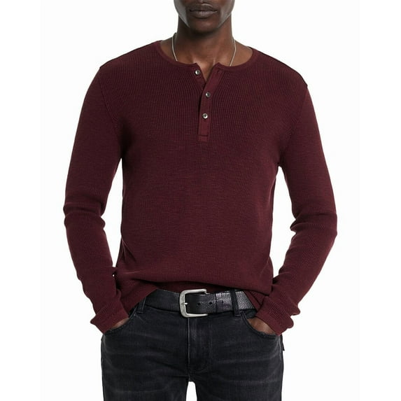 John Varvatos mens Memphis Waffle Henley, l, Purple