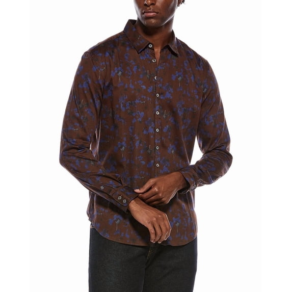 John Varvatos mens Slim Fit Printed Shirt, xs, Brown