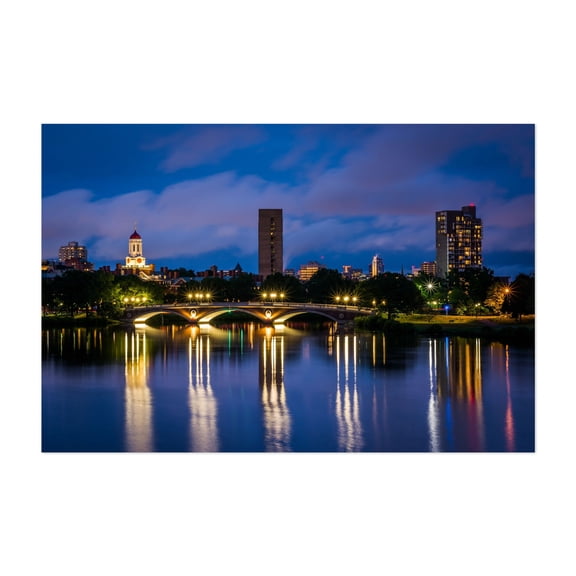 The John W. Weeks Bridge - Boston Massachusetts Photography Cityscape Bridge Night Sky Water Skyline Architecture Scenic Unframed Wall Art Print 20 x 28 inches