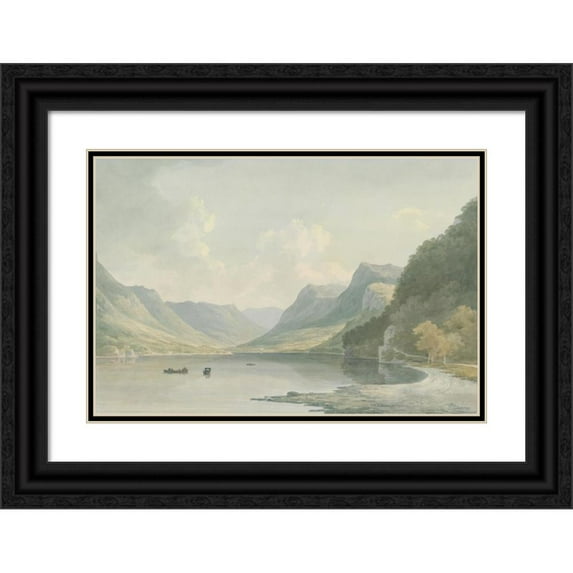 John Warwick Smith 18x13 Black Ornate Wood Framed Double Matted Museum Art Print Titled - Ullswater, Looking Toward Patterdale (1792)