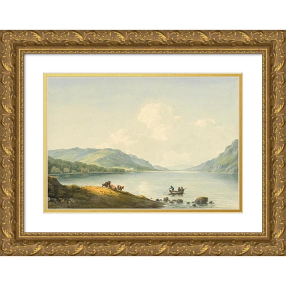 John Warwick Smith 24x18 Gold Ornate Framed and Double Matted Museum Art Print Titled - Ullswater from Gobarrow Park (1789)