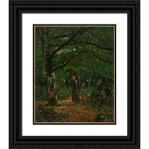 John Washington Love 15x18 Black Ornate Wood Framed Double Matted Museum Art Print Titled - In Fontainebleau Woods (Fontainebleau Forest) (1873)