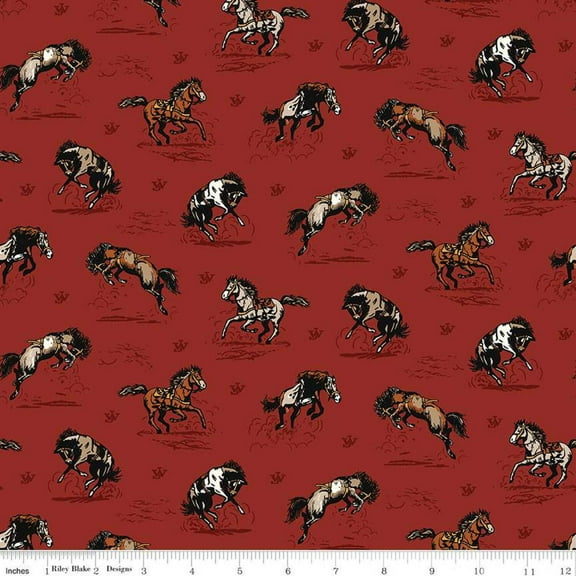 John Wayne Courage Horses Barn Red Cotton Fabric