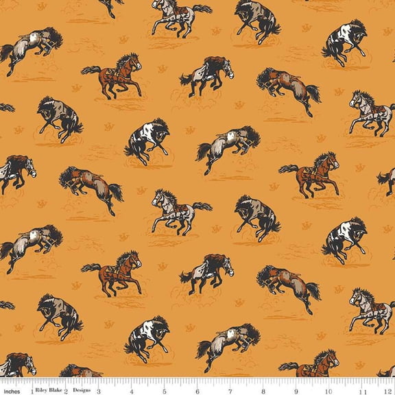 John Wayne Courage Horses Golden Cotton Fabric