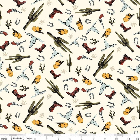 John Wayne Go West Cream Cotton Fabric