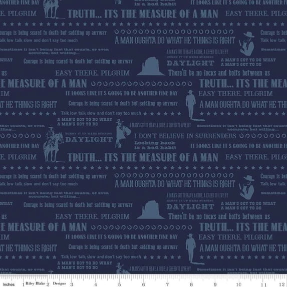 John Wayne Quotes Navy Cotton Fabric