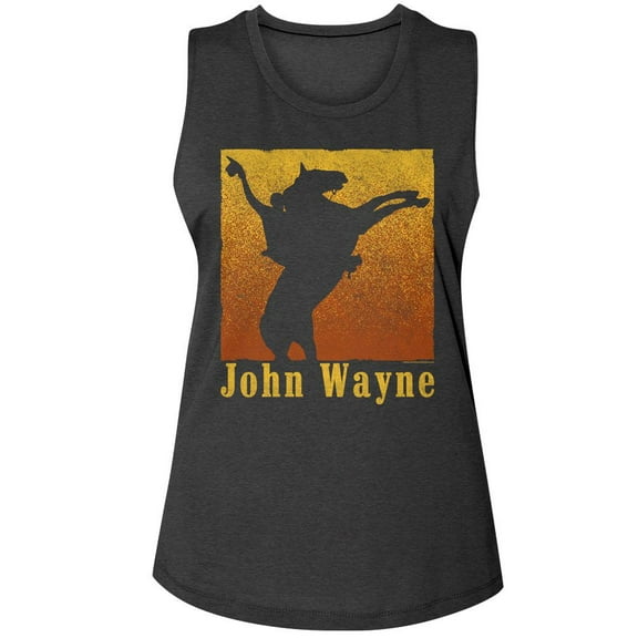 John Wayne Rearing Horse Charcoal Women's Muscle Tank Top