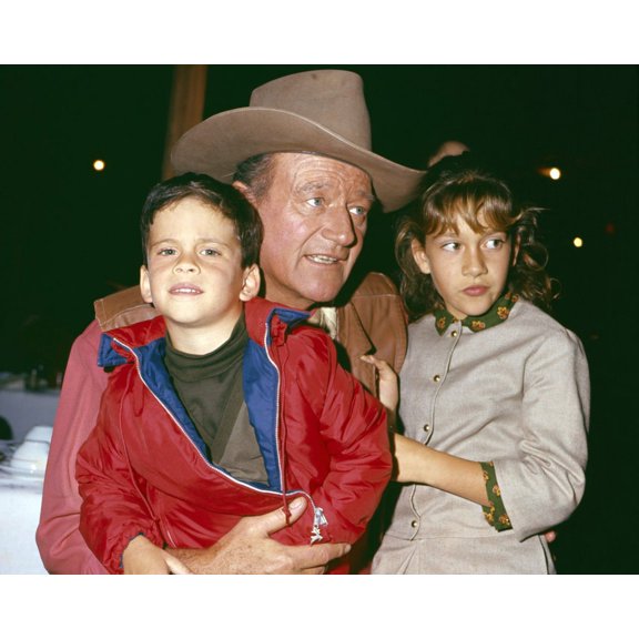 John Wayne candid with Children Aissa and Ethan on set 24x36 Movie Poster HD Aluminum Wall Art