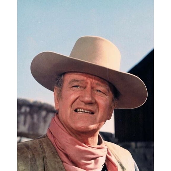John Wayne classic Duke portrait wearing hat & western scarf 8x10 photo
