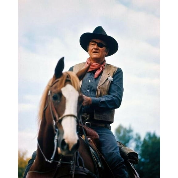 John Wayne classic Rooster Cogburn pose on horseback True Grit 4x6 photo
