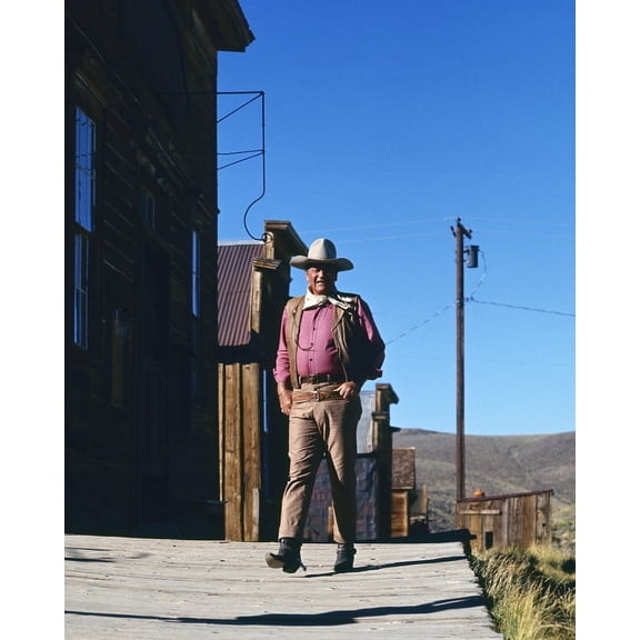 John Wayne striding through town on western film set 1970's 24x36 Movie Poster HD Aluminum Wall Art