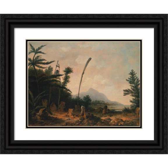 John Webber 18x15 Black Ornate Wood Framed Double Matted Museum Art Print Titled - Burial Ground in the South Seas