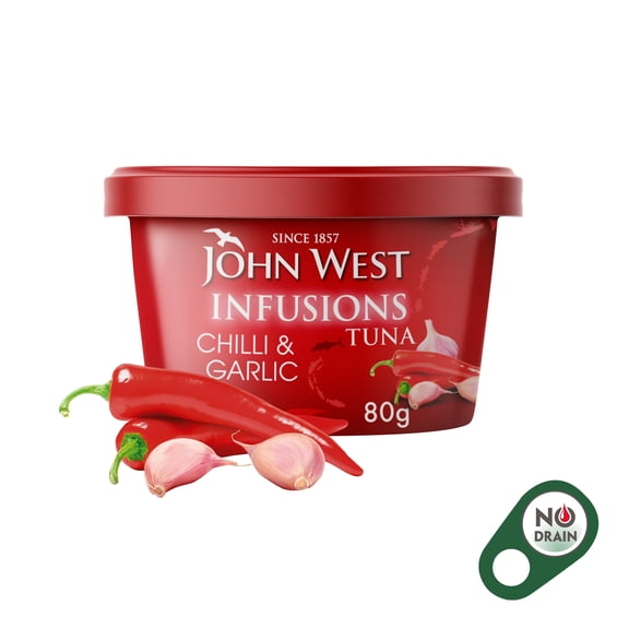 John West Chilli & Garlic No Drain Tuna Infusions 80g, Imported from Britain