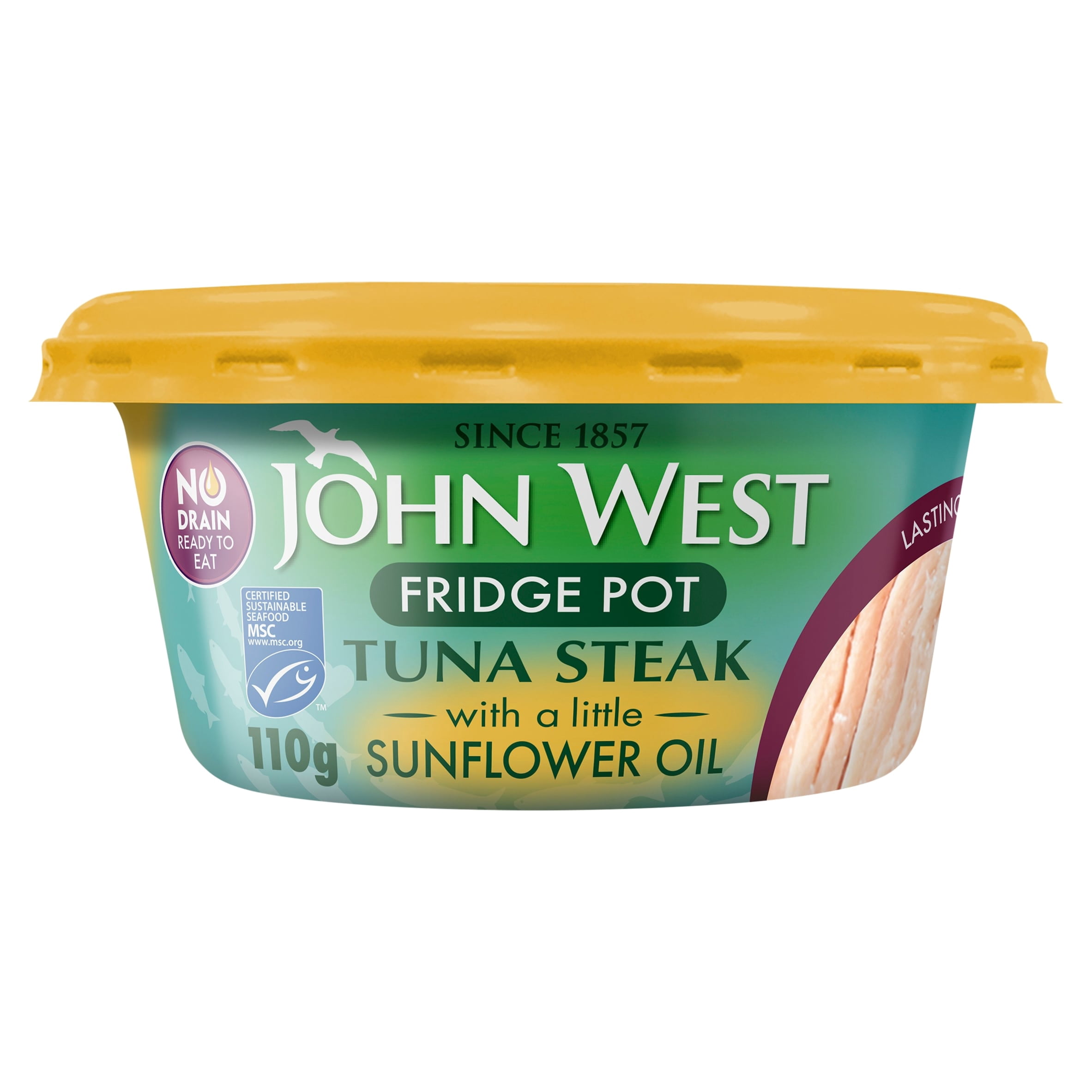 John West No Drain Fridge Pot Tuna Steak with a Little Sunflower Oil 110g, Imported from Britain