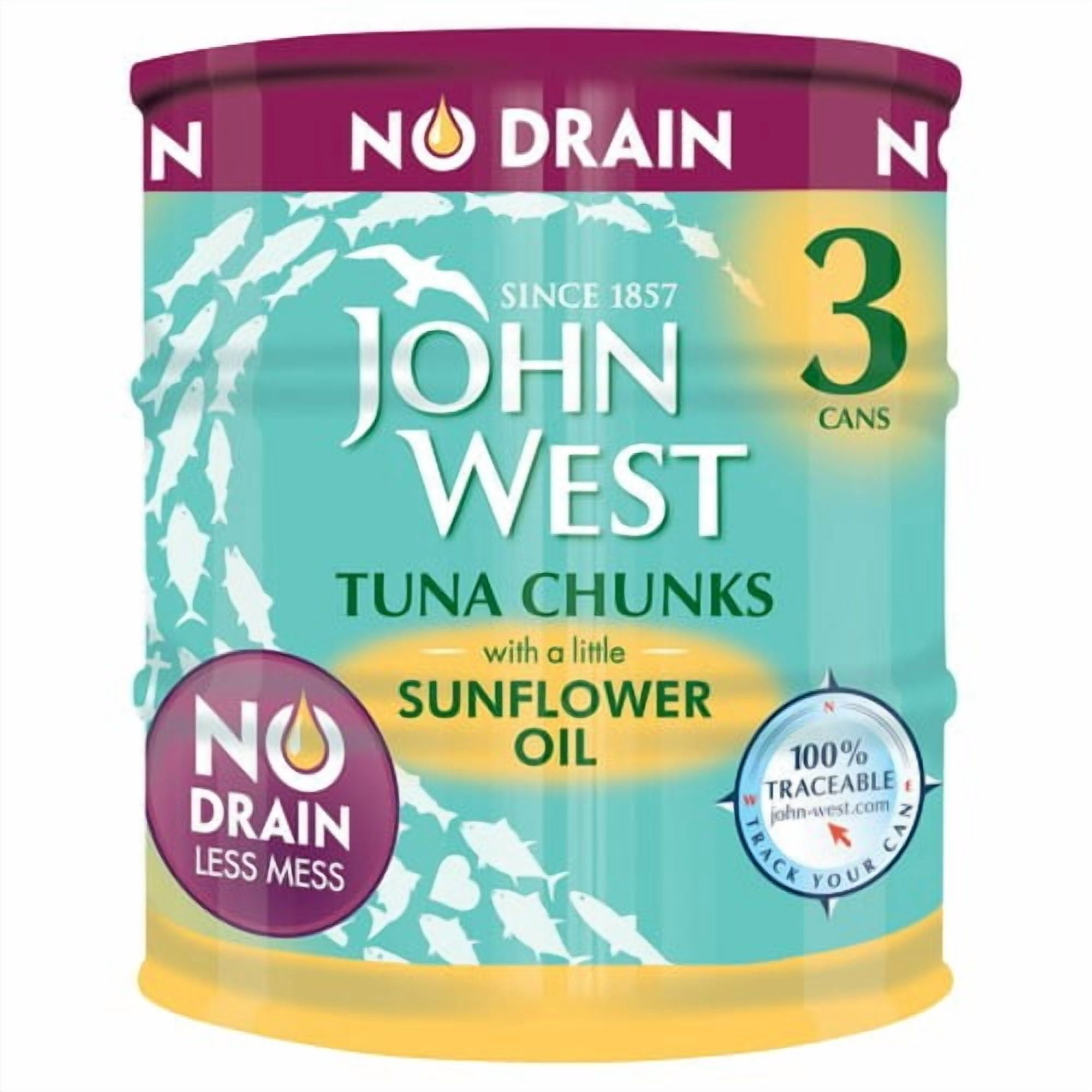 John West No Drain Tuna Chunks In Sunflower Oil 3 x 110g, British Import (Pack of 3)