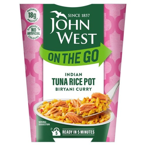 John West On The Go Indian Biryani Curry Tuna Rice Pot 120g, British Import (Pack of 2)