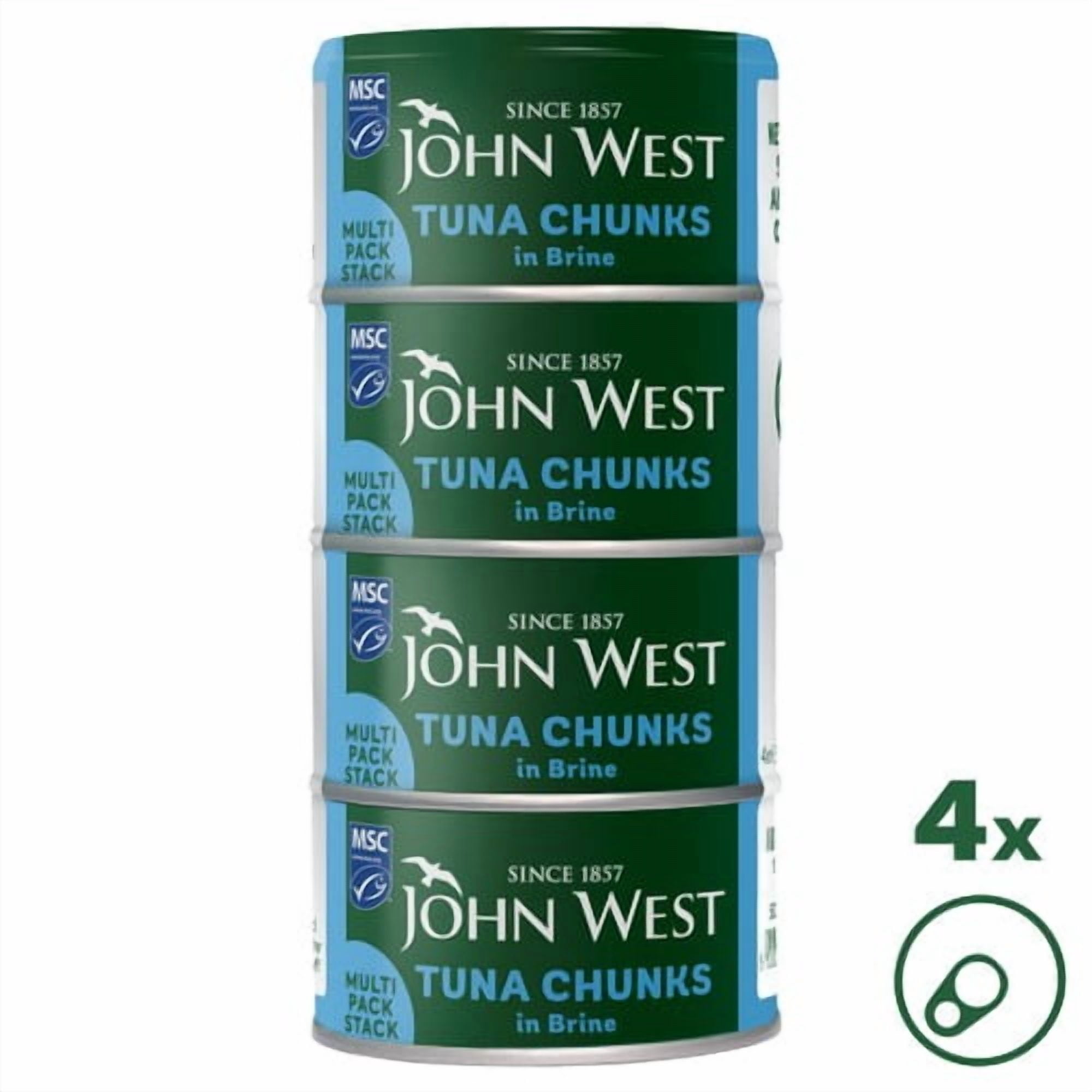 John West Tuna Chunks in Brine MSC 4 x 125g, British Import (Pack of 3)
