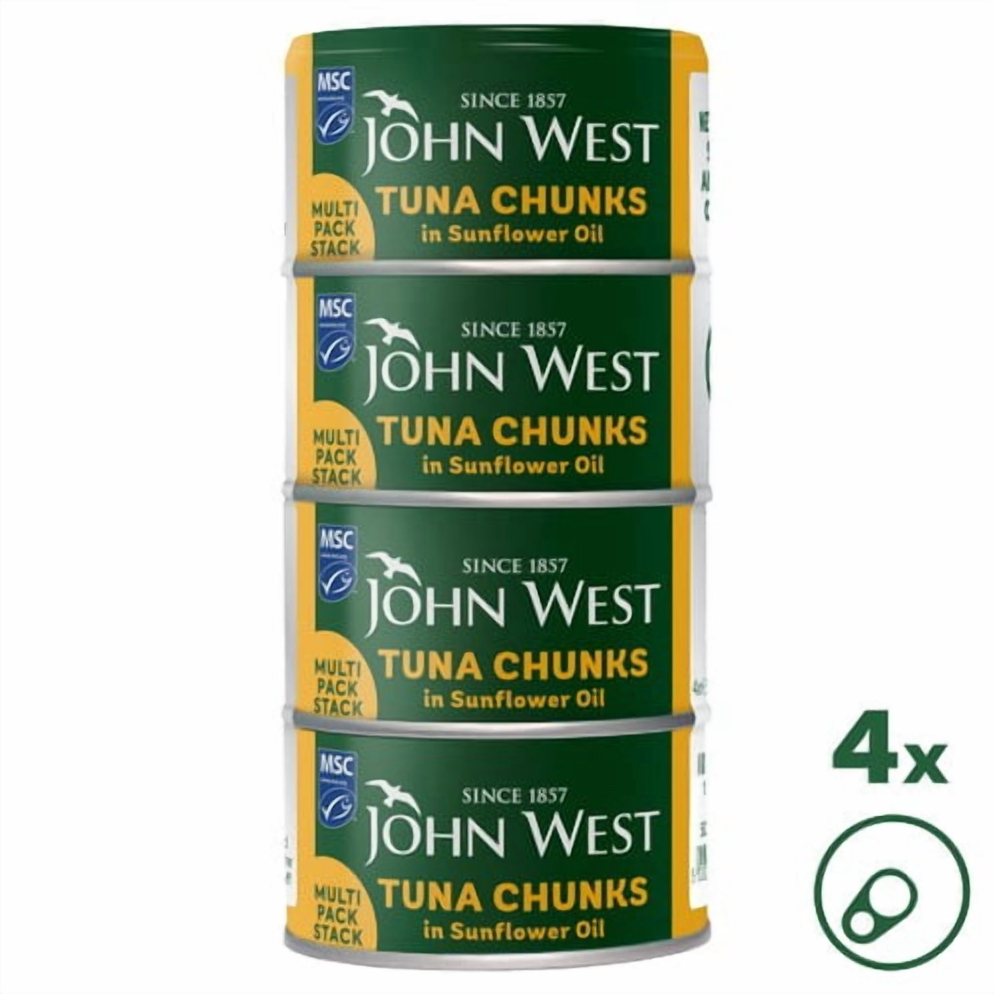 John West Tuna Chunks in Sunflower Oil MSC 4 x 125g, British Import (Pack of 3)
