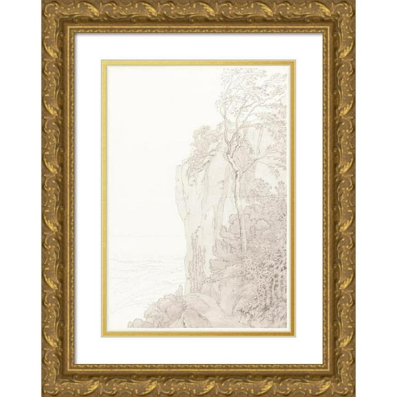 John White Abbott 14x18 Gold Ornate Wood Frame and Double Matted Museum Art Print Titled - Sheer Cliffs Above a Coastal Road (1810)
