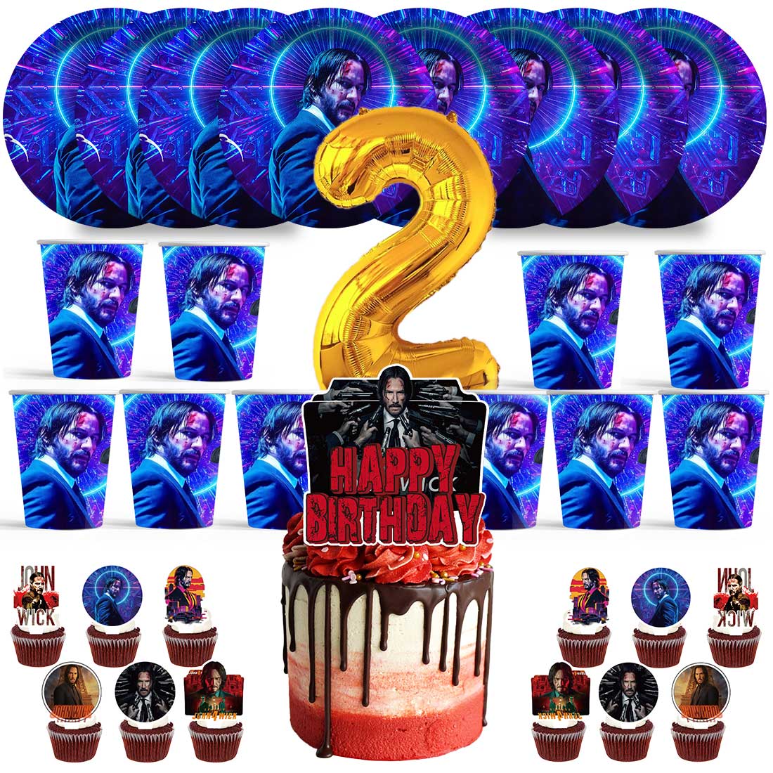 John Wick Birthday 2nd Cups Party Supplies Plates Fans Decorations Cake ...