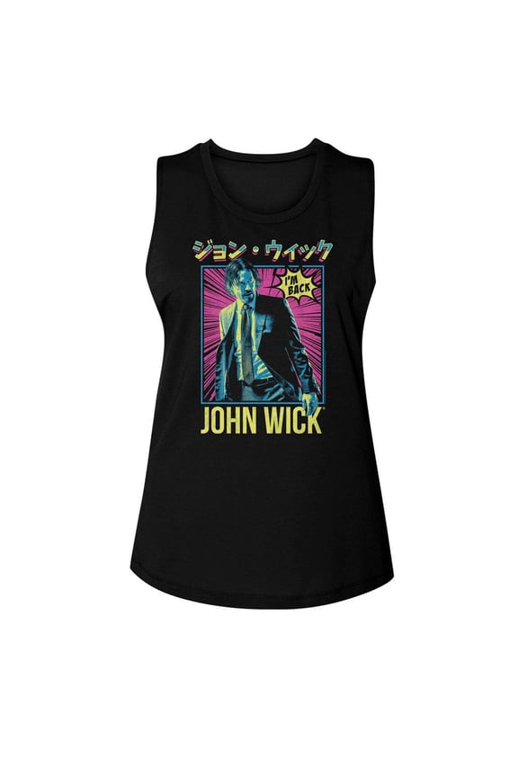 John Wick Neon Manga Ish Black Women's Muscle Tank Top T-Shirt