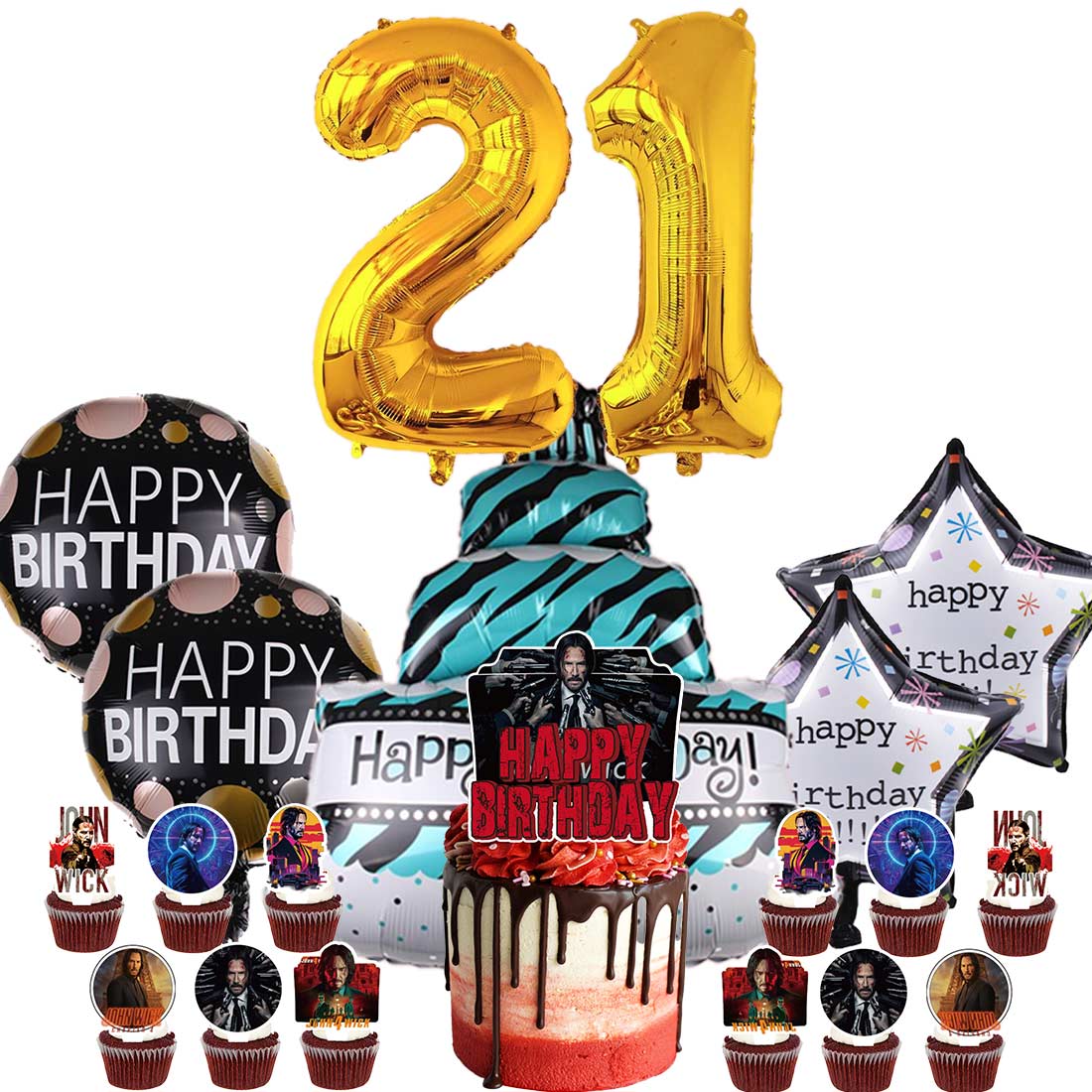 John Wick Party Supplies 21th Decor Kit Balloons Birthday Cake Topper ...