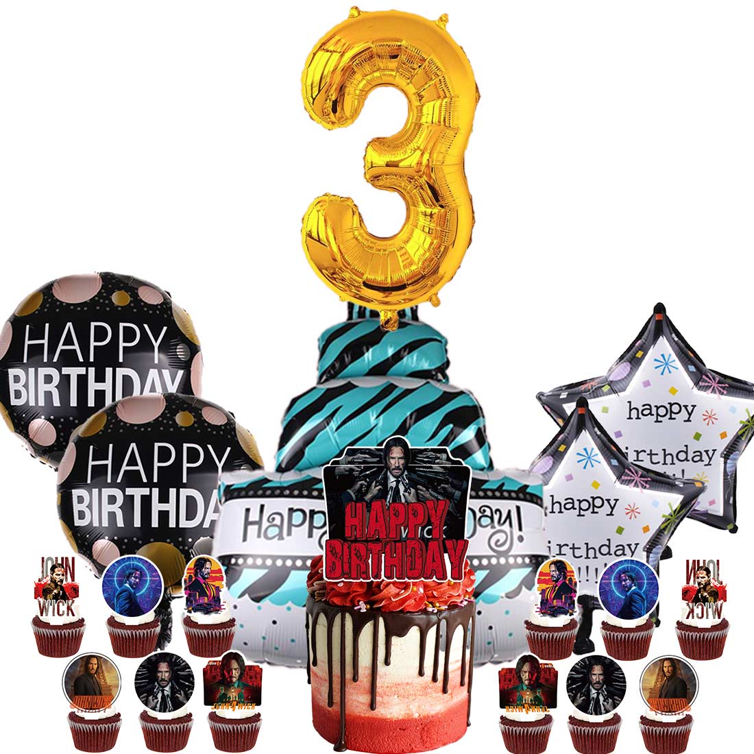 John Wick Party Supplies 3rd Decor Kit Balloons Birthday Cake Topper ...