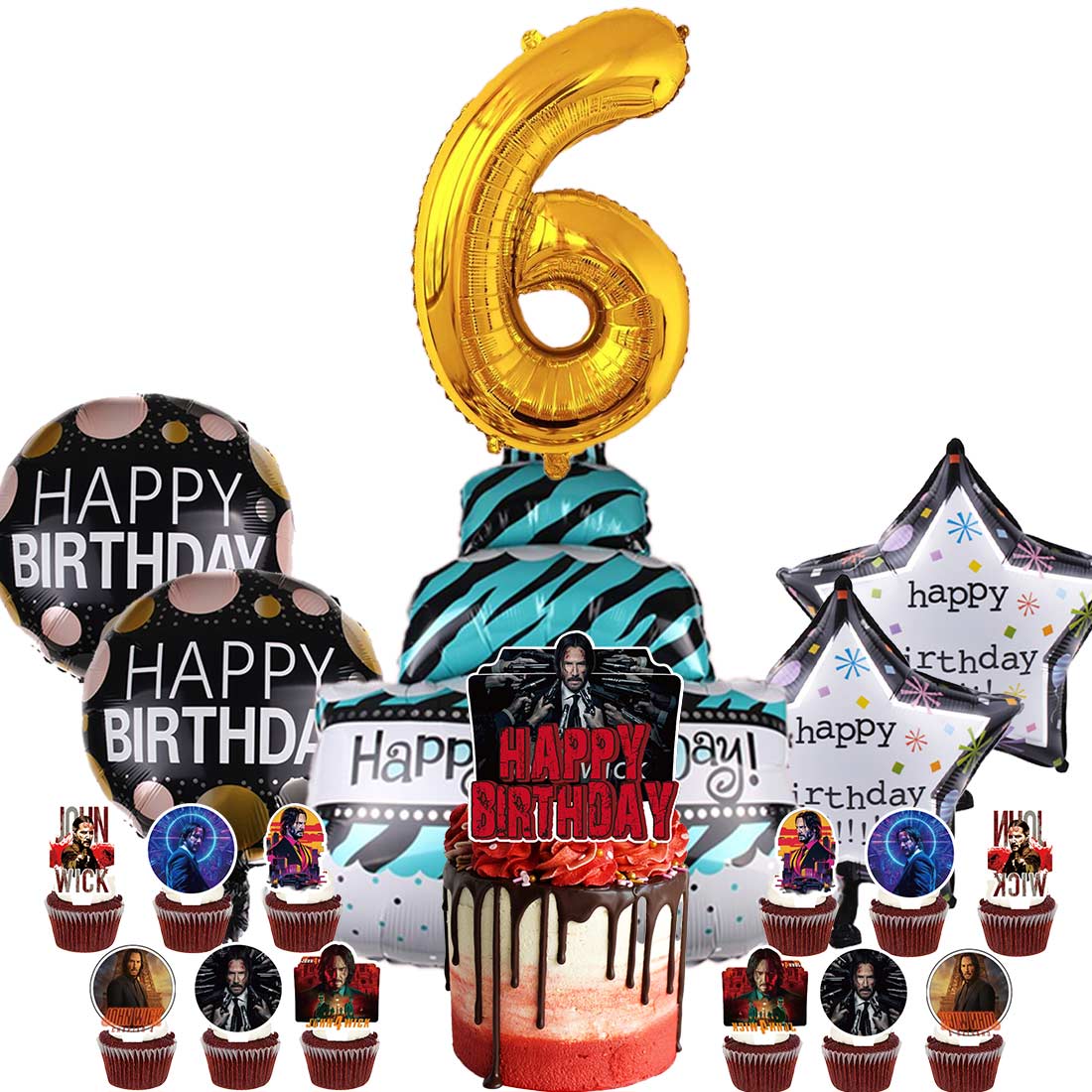 John Wick Party Supplies 6th Decor Kit Balloons Birthday Cake Topper ...