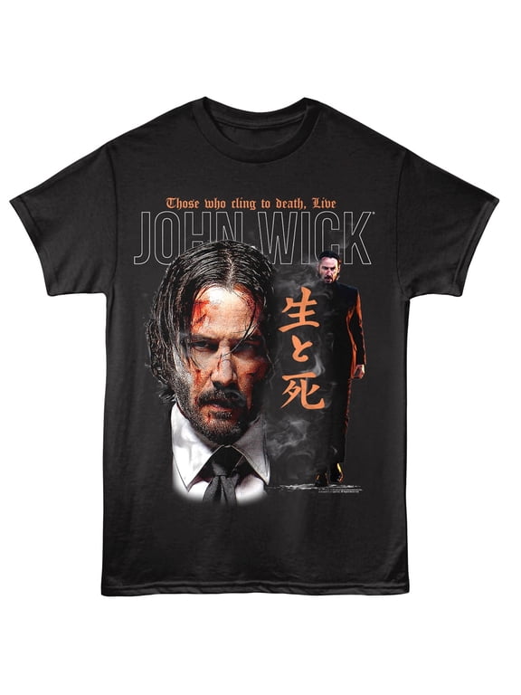 John Wick Those who Cling to Death Men's T Shirt (White, AdultM)