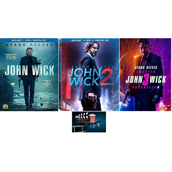 John Wick Trilogy 1 2 3 One Two Three (3 Blu Ray Set, WS) Keanu Reeves Includes Movie Take Glossy Print Art Card
