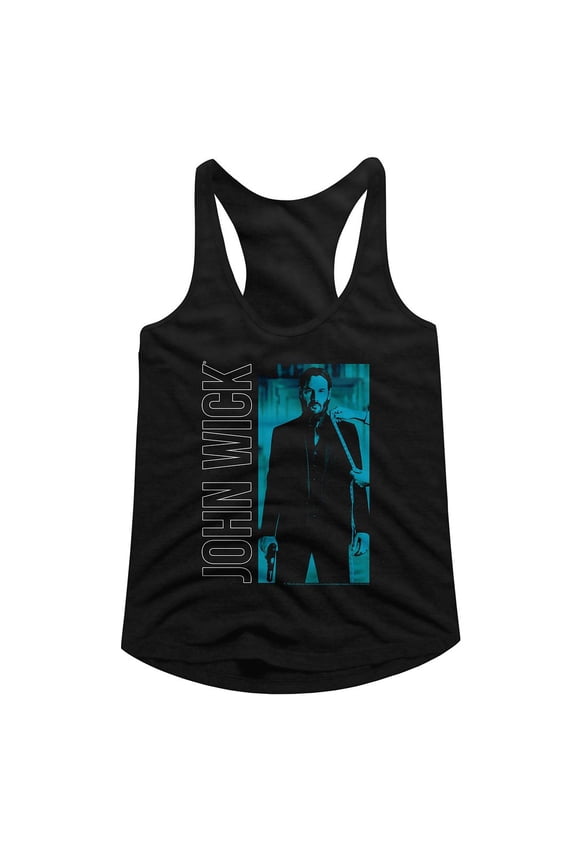 John Wick Vertical Text And Rectangle Black Women's Slim Fit Racerback Tank Top