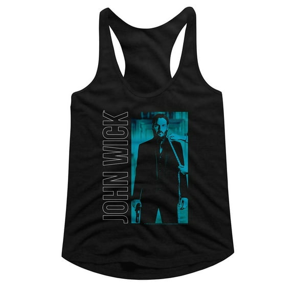 John Wick Vertical Text And Rectangle Black Women's Slim Fit Racerback Tank Top