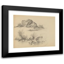 John William Casilear 14x12 Black Modern Framed Museum Art Print Titled - Rocks Along a Lakeshore (Recto)
