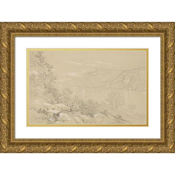 John William Casilear 18x13 Gold Ornate Wood Frame and Double Matted Museum Art Print Titled - North from Storm King (1850s)