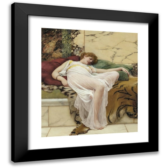 John William Godward 12x14 Black Modern Framed Museum Art Print Titled - A Siesta (1895)