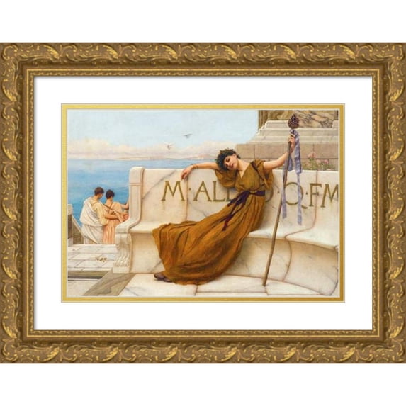 John William Godward 18x13 Gold Ornate Wood Frame and Double Matted Museum Art Print Titled - A Priestess of Bacchus (1890)