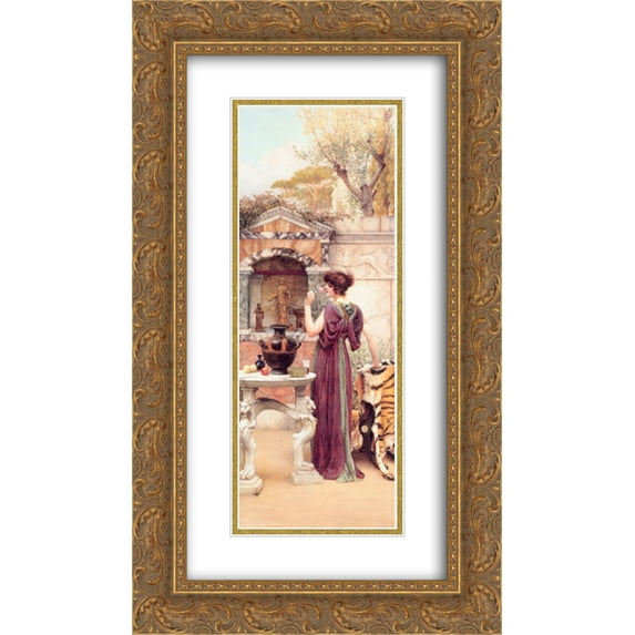 John William Godward 2x Matted 14x24 Gold Ornate Framed Art Print 'At the Garden Shrine, Pompeii'