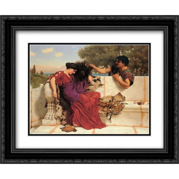 John William Godward 2x Matted 24x20 Black Ornate Framed Art Print 'The Old, Old Story'