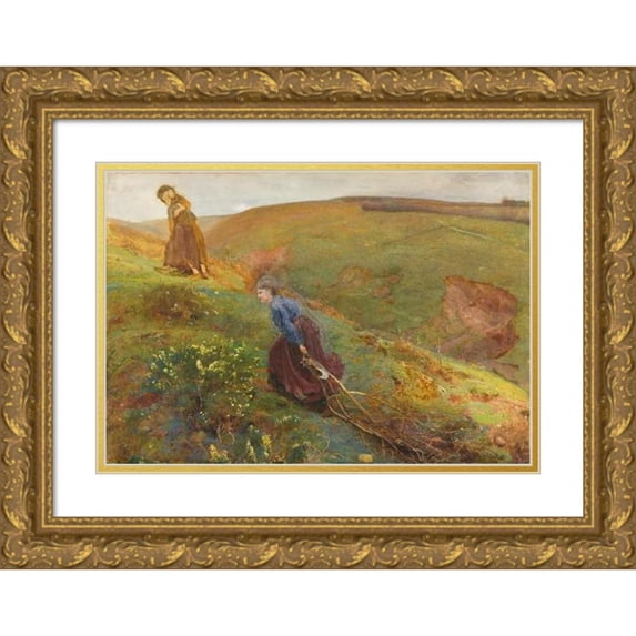 John William North 14x11 Gold Ornate Wood Frame and Double Matted Museum Art Print Titled - The Wood Gatherers (1869)