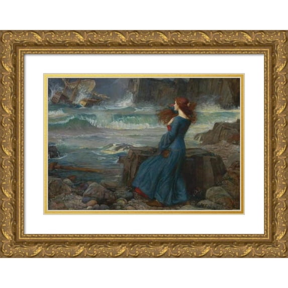 John William Waterhouse 24x18 Gold Ornate Framed and Double Matted Museum Art Print Titled - Miranda-The Tempest (1916)