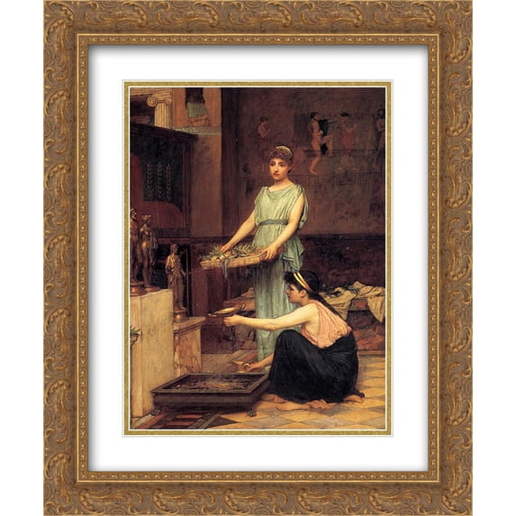 John William Waterhouse 2x Matted 20x24 Gold Ornate Framed Art Print 'The Household Gods'