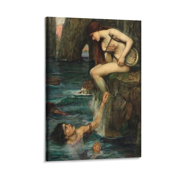 John William Waterhouse Prints Mermaid Wall Art Poster Poster Cool Artworks Painting Wall Art Canvas Prints Hanging Picture Home Decor Posters Gift 24x36inch(60x90cm)
