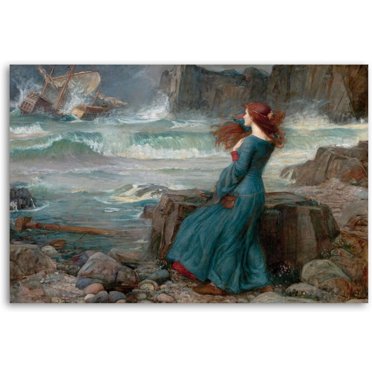 Wall26 Canvas Print - 'A Mermaid' By John William Waterhouse - 16x24 Inch Stretched & Framed Art Deco Wall Art