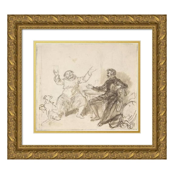 John William Wright 22x20 Gold Ornate Framed and Double Matted Museum Art Print Titled - Book Illustration; Knight and Monk (1820-48)