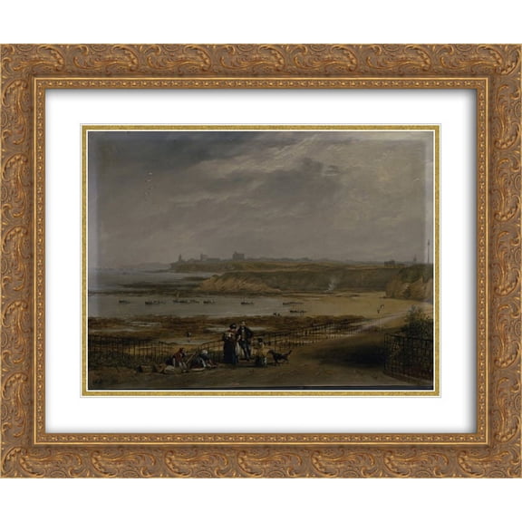 John Wilson Carmichael 2x Matted 24x20 Gold Ornate Framed Art Print 'Cullercoats looking towards Tynemouth - Ebb tide '