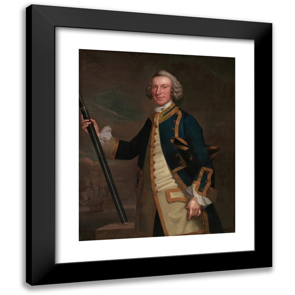 John Wollaston 12x14 Black Modern Framed Museum Art Print Titled - Portrait of a Naval Officer (1749-58)