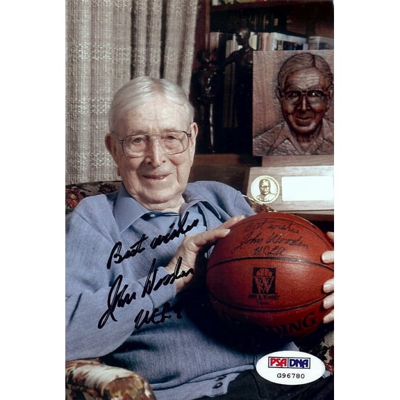 John Wooden Signed Autographed 4X6 Photo UCLA Bruins  Best Wishes PSA G96780