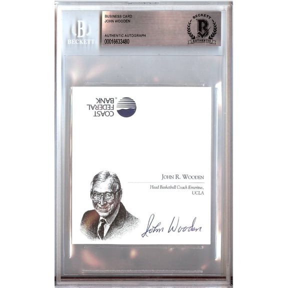 John Wooden Signed Autographed Business Card UCLA Bruins BAS Encased 3480